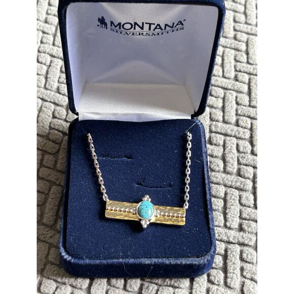Montana Silversmiths Jewelry - Montana Silversmiths Gold Bar Silver With Turquoise Stone Necklace Western NIB